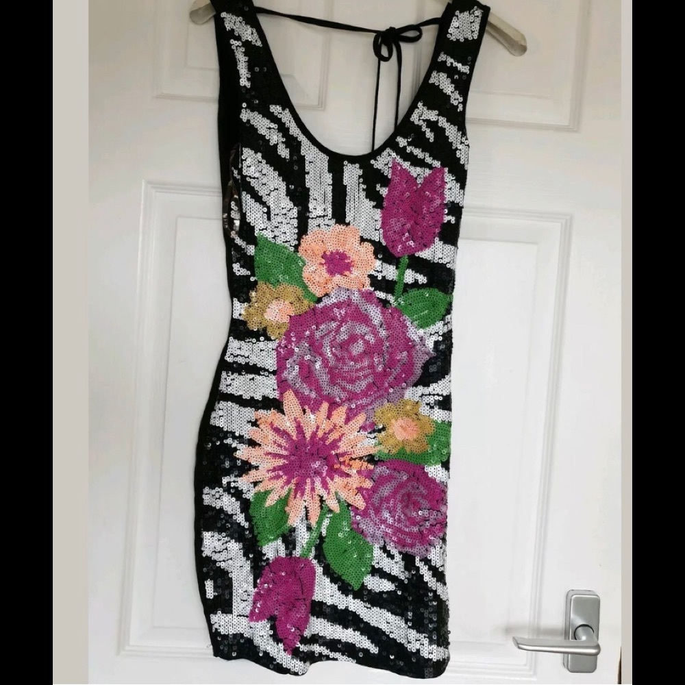 Lipsy, Sequined Floral Mini Dress